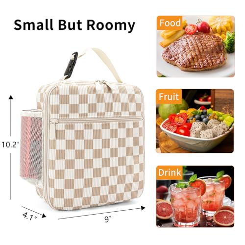 Lunch Box for Women Men Adult Insulated Lunch Bag Women Men Small Reusable Lunchbox for Work Picnic Travel (Beige-Brown Plaid) - color: Beige-Brown Plaid