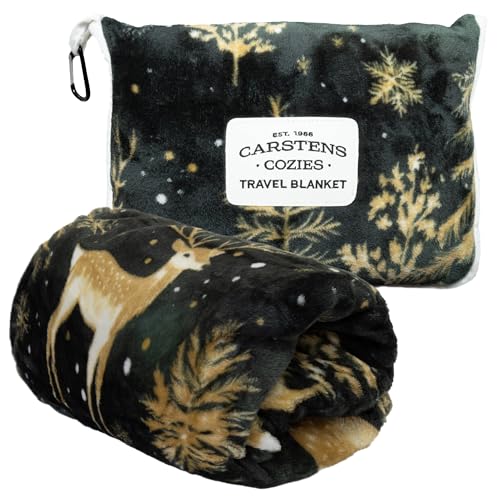 Carstens, Inc. Travel Blanket, Premium Compact 2-in-1 Airplane Blanket/Pillow, Green & Gold - color: Green & Gold