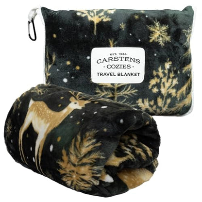 Carstens, Inc. Travel Blanket, Premium Compact 2-in-1 Airplane Blanket/Pillow, Green & Gold - color: Green & Gold