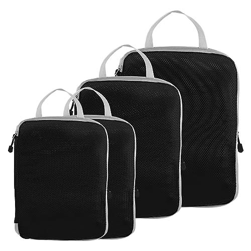 PATIKIL Compression Packing Cube for Travel, 4 Set Waterproof Nylon Luggage Organizer Bags Lightweight Compression Cube for Outdoor Suitcases Backpack, Black - color: Black