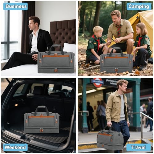 Duffle Bag for Travel, Expandable 50L Canvas Weekender Bag, Overnight Bag Travel Duffel Bag for Men Carry On Luggage with Removable Shoulder Strap, Durable & Water-Resistant - color: 1-Grey