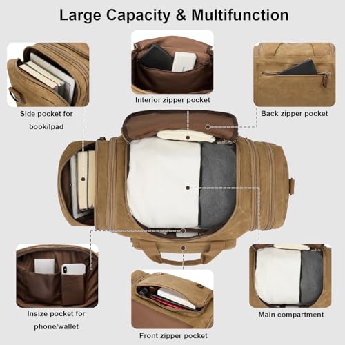 Waxed Canvas Duffel Bag 50L, Khaki | Waterproof, Travel, Overnight, Weekender - color: Khaki