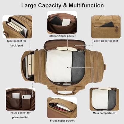 Waxed Canvas Duffel Bag 50L, Khaki | Waterproof, Travel, Overnight, Weekender - color: Khaki