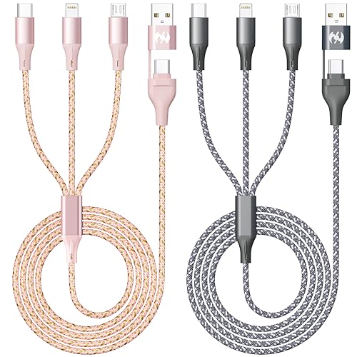 IDISON Multi Charging Cable 4ft 2Pack, MFi Certified 3 in 1 Charger Cord with Lightning USB C Micro USB, Braided Universal Cable for iPhone Android Samsung Travel Car Office Bedside - color: Rose/Grey-4ft-2Pack