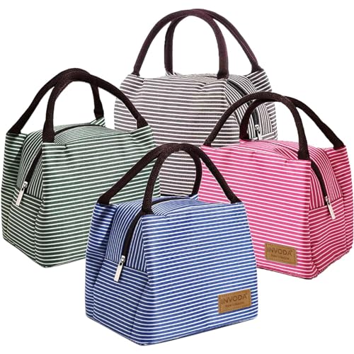 Lunch Bag 4PCS Cooler Foldable Lunch Tote Bag, Reusable Lunch Holder Insulated Container Picnic Bag for Men Women - color: 4PCS