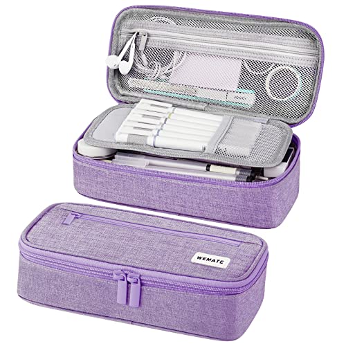 WEMATE Pencil Case, Large Storage Organizer, Makeup Bag, Teacher Must - have, Big Pencil Pouch, Marker Case for College - color: Purple