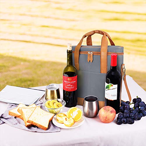 Tirrinia Insulated Wine Gift carrier - 3 Bottle Travel Padded Wine Carry Cooler Tote Bag with Handle and Adjustable Shoulder Strap, Gray - color: Grey 2
