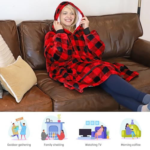 Catalonia Oversized Blanket Hoodie Sweatshirt, Wearable Sherpa Blanket Pullover, Gift for Her - color: Checker