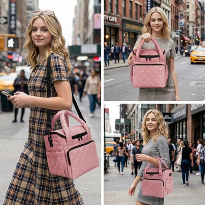 Women's Insulated Lunch Tote Bag - Inch Quilted Lunch Box for Women, Large Waterproof Cooler Bag with Pockets for Work, Picnic, Adult (deep pink) - color: deep pink