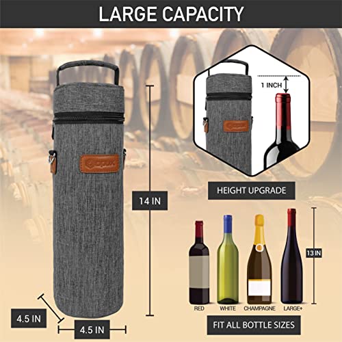 opux Wine Bag Single Bottle Carrier Tote, Insulated Wine Cooler Bag for Travel Picnic Beach with Shoulder Strap, Thermal One Bottle Holder Carrying Case Wine Gift for Women Men, Charcoal Gray - color: Charcoal Gray