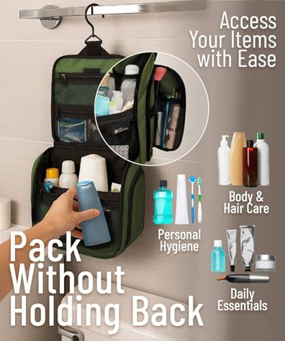 D&D Wanderlust D&D Hanging Travel Toiletry Bag for Men and Women – Cosmetics, Makeup and Toiletries Organizer Kit with 10 Compartments - color: Green Large