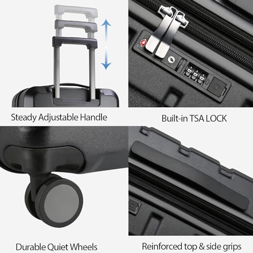KROSER Hardside Expandable Carry On Luggage with Spinner Wheels & Built-in TSA Lock, Durable Suitcase Rolling Luggage with USB Port, Carry-On 20-Inch, Black - color: Black
