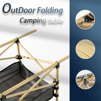 Outdoor Folding Table, 7.93LBS Ultralight Camping Table with Built-in Storage & Carry Bag, 225LBS Heavy Duty Aluminum Tabletop Carbon Steel Frame for Camping, Picnic, Beach, BBQ - color: Yellow