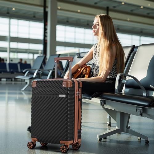 Cosbarn Luggage Sets 5 Piece with TSA Lock Spinner Wheels, Unisex Hard Case ABS Suitcase Set, Hardshell Lightweight Waterproof Travel Hardside Suitcases with Wheels for Women Men, Black - color: Black, size: 5 Piece Sets (20/24/28/Db/Tb)
