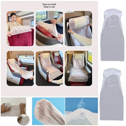 3 Pack Disposable Airplane Seat Covers with Armrest Sleeve Breathable Train Seat Cover for Oversea Flight Travel Essencials Bus Seats Rental Car Seat Long Airline Trip Theatre Public Seating