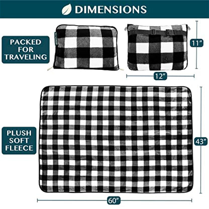 PAVILIA Travel Blanket Pillow, Soft Airplane Blanket 2-in-1 Combo Set, Plane Blanket Compact Packable, Flight Essentials Car Pillow, Travelers Gifts Accessories, Backpack Strap, 60x43 Checker White - color: Checker White