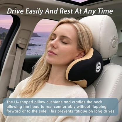 Really Helpful Car Headrest Pillow, Car Neck Pillow for Sleeping with Adjustable Strap, 100% Memory Foam & Breathable Removable Cover, Ergonomic Design - Softness Travel Car Pillow(Beige, 1PC) - color: Beige