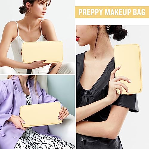 Nylon Small Makeup Bag for Purse, Cute Preppy Makeup Bag Cosmetic Zipper Pouch Purse, Waterproof Portable Travel Toiletry Bag Coin Pouch Clutch Makeup Brush Bag Organizer Storage for Women Men(Beige) - color: Beige, size: Small