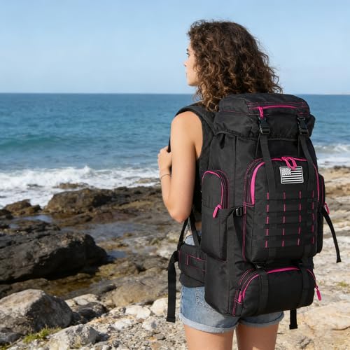 Hiking Backpack for Men 70L/100L Camping Backpack Military Rucksack Molle 3 Days Assault Pack for Climbing | Camping Backpack - color: 70l-blackrose