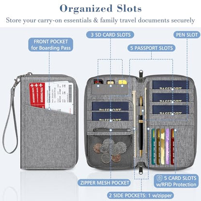 Fintie Family Passport Holder Wallet, RFID Blocking Travel Document Organizer Clutch Bag Credit Cards Case Cover for Women Men - color: Snowflake Gray