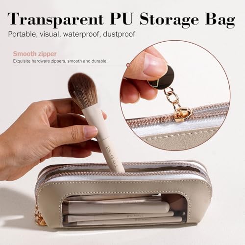 BS-MALL 14 Pcs Makeup Brushes Set with 1 Pcs Makeup Sponge – Essential Foundation Powder Concealers, Eye Shadows, Blush Makeup Brushes with Travel Makeup Case (Beige) - color: Beige