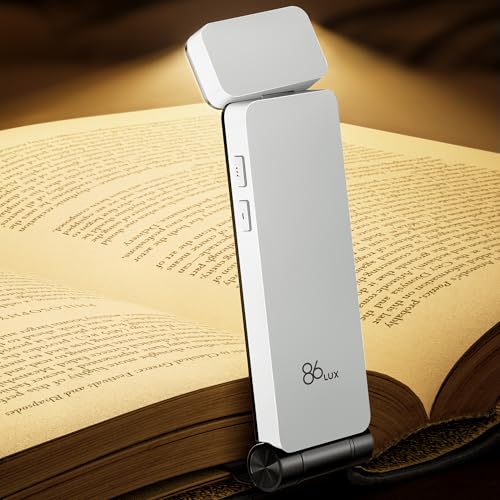 86lux Book Light, Rechargeable Clip-On LED Reading Light for Bed & Night Use - 3 Color Temperatures with Stepless Dimming, Ultralight Bookmark Design for Kids, Book Lovers, White - color: White
