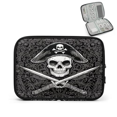 Cable Organizer Cool Pirate Skull Electronics Travel Organizer Case Tech Accessories Pouch Waterproof Cord Storage Bag for Power Bank Charger Phone Earphone - color: Black