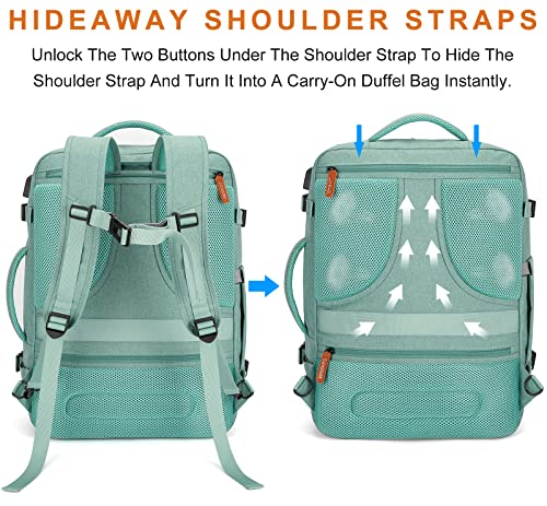 Lumesner Carry on Travel Backpacks, Extra Large 40L Flight Approved Bag for Men & Women,Expandable Suitcase Backpack With 4 Packing Cubes,Water Resistant Luggage Daypack Business Weekender Bag, Green - color: Green