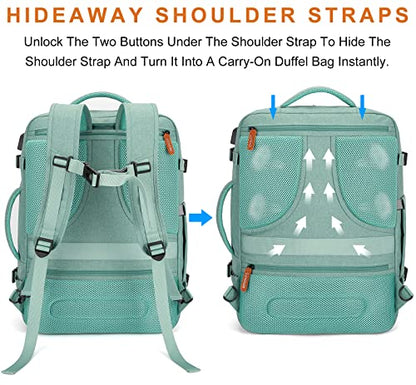 Lumesner Carry on Travel Backpacks, Extra Large 40L Flight Approved Bag for Men & Women,Expandable Suitcase Backpack With 4 Packing Cubes,Water Resistant Luggage Daypack Business Weekender Bag, Green - color: Green