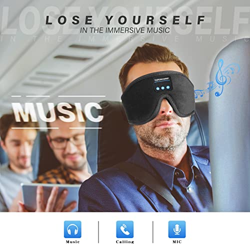 Sleep Headphones, Bluetooth 5.0 Wireless 3D Eye Mask, Lightimetunnel Washable Sleeping Headphones for Side Sleepers With Adjustable Ultra Thin Stereo Speakers Microphone Hands Free for Insomnia Travel - color: Black
