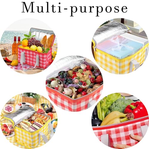 Insulated Picnic Bag with Leakproof Liner Foldable Reusable Cooler Basket Includes Disposable Picnic Mat Sturdy Handle Ideal for Outdoor Activities Travel Beach Camping (Yellow) - color: Yellow