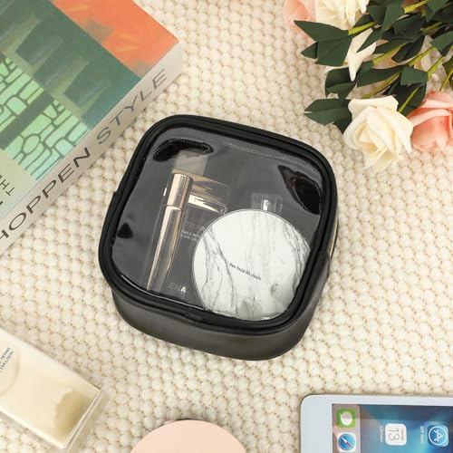Fammart Clear Makeup Bag with 2 Cute Chenille patterns - Waterproof PU Leather Cosmetic Case, Mini Personalized Toiletry Pouch for Women & Teens, ideal for Travel & Gift - color: Clear, Mini - Black