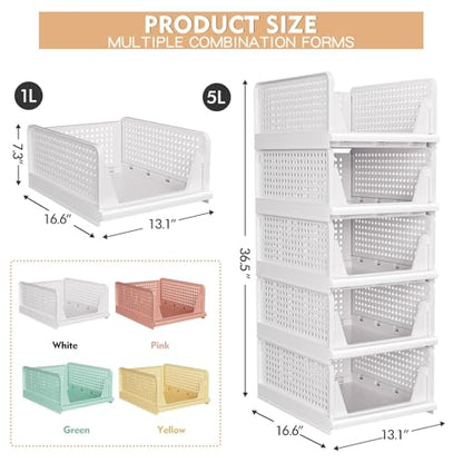 5 Pack Stackable Closet Storage Basket - Stackable Storage Bins, Multifunctional & Foldable Closet Organizer Waterproof, Wardrobe Cupboard Space-Saving Hat Storage Drawer Organizer, White - size: 5 Pack White