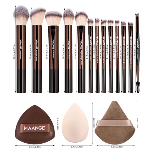 MAANGE 16PCS Makeup Brush Set Travel Makeup Brushes for Liquid Powder Contour Concealer Cream Cosmetics Blending Eyeshadow Eyeliner (Coffee) - color: Coffee