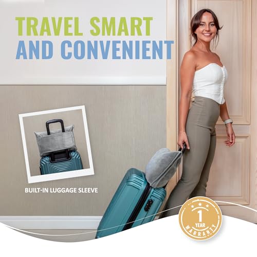 BOACAY Soft & Warm Travel Blanket for Airplane & Car - Long Flight Essential for Women, Men, Kids - Compact Pillow with Luggage Sleeve & Backpack Clip - color: Gray