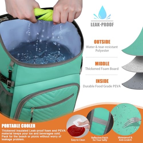 Cooler Backpack Insulated Leakproof Waterproof Backpack Cooler Bag 30/45 Cans, Large Capacity Lightweight Travel Camping Beach Backpack Cooler Ice Chest for Men and Women - color: leather blue, size: 30 Cans