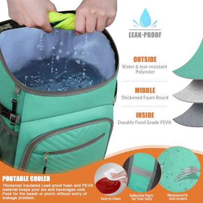 Cooler Backpack Insulated Leakproof Waterproof Backpack Cooler Bag 30/45 Cans, Large Capacity Lightweight Travel Camping Beach Backpack Cooler Ice Chest for Men and Women - color: leather blue, size: 30 Cans