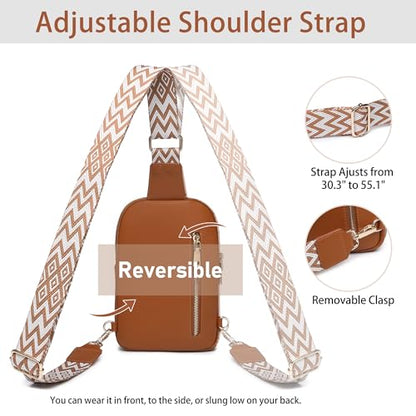 DIOMO Anti Theft Small Sling Bag for Women Cross Body Bag Trendy, RFID Fanny Packs Vegan Leather for Women Travel Belt Purse - color: Brown-Gold Zipper