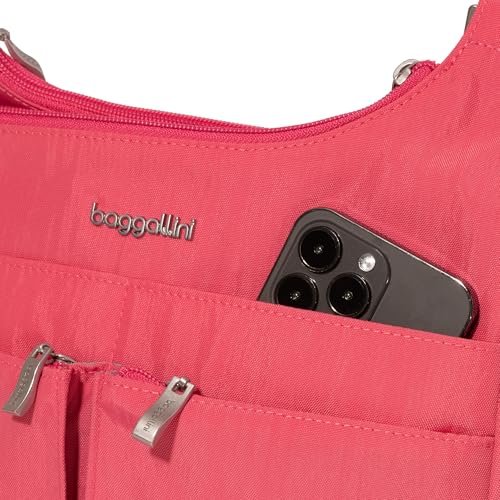 Baggallini Crossbody Travel Bag 11x8.5 Lightweight Water-resistant Nylon Handbag - color: Flamingo