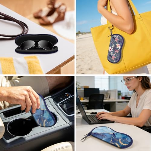 FINTIE Glasses Case with Carabiner, Ultra Light Portable Neoprene Zipper Sunglasses Soft Case - color: Ocean Marble
