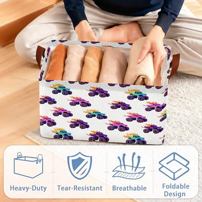 Funny Car Storage Baskets,Foldable Organizer Bin with Handles for Home Living Room Bedroom Closet Box 17x11.5x10Inch - color: Funny Car
