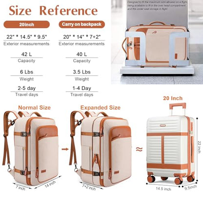 Lumesner 5 Piece Luggage Sets with Travel Backpack, 20" Carry On Hardside Spinner Suitcases, TSA Lock, Durable PC (Beige, 5 piece set (20inch)) - color: Beige(20inch-5piece Set)