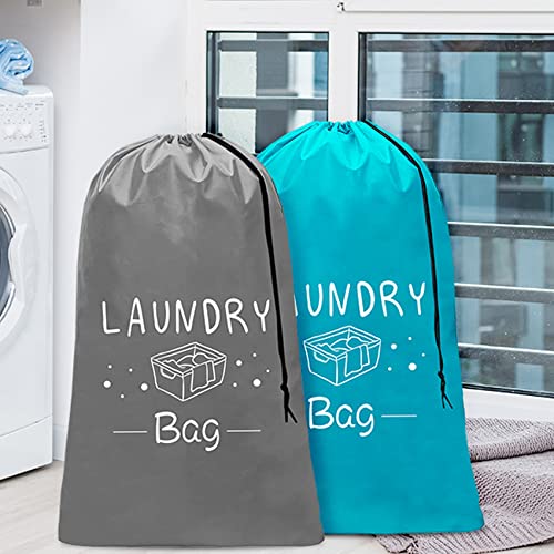 Sylfairy 2 Pack Extra Large Travel Laundry Bag, Dirty Clothes Organizer with Drawstring,Heavy Duty Travel Laundry Bags,Easy Fit a Laundry Hamper Travel Essentials - color: Grey+Blue