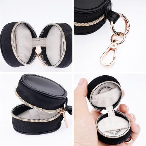 Portable Ring Holder Keychain, Mini Sports Jewelry Holder Box, Small Travel Ring Earring Stud Necklace Storage Case (Black) - color: Black