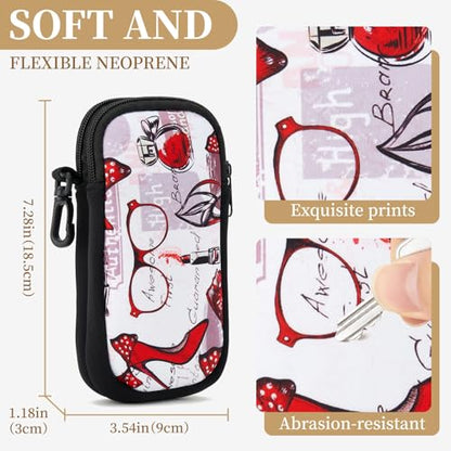 QIUTIMIY Sunglasses Soft Case Zipper Double Eyeglass Case with 2 Compartments 1 Belt Clip - color: Redshoes