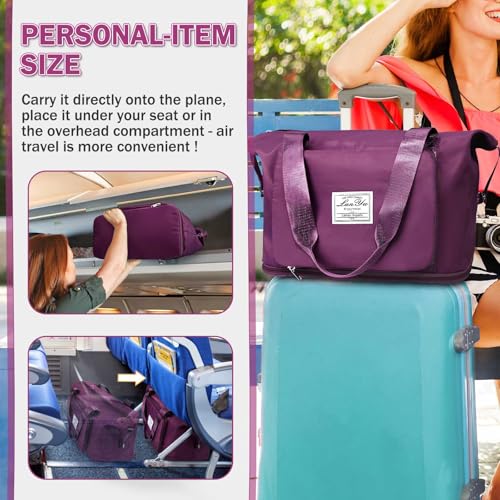 Ranslen Large Capacity Folding Travel Bag,Expansion Travel Duffel Bag with Dry and Wet Separation Portable Travel Duffel Bag - color: Fuchsia