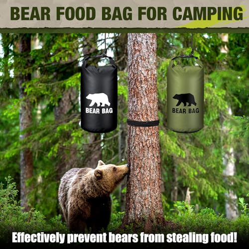 Foilswirl 2 Sets Bear Food Bag for Camping Ultralight Food Bag Hanging System Includes 2 Pcs 10 L Waterproof Bear Bag Pulley System and 4 Pcs Nylon Ropes 4 Pcs Clips 2 Pcs Rock Pouch - color: Black, Green, size: 20l