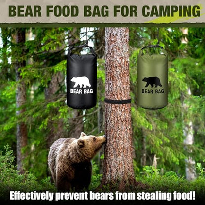 Foilswirl 2 Sets Bear Food Bag for Camping Ultralight Food Bag Hanging System Includes 2 Pcs 10 L Waterproof Bear Bag Pulley System and 4 Pcs Nylon Ropes 4 Pcs Clips 2 Pcs Rock Pouch - color: Black, Green, size: 10l