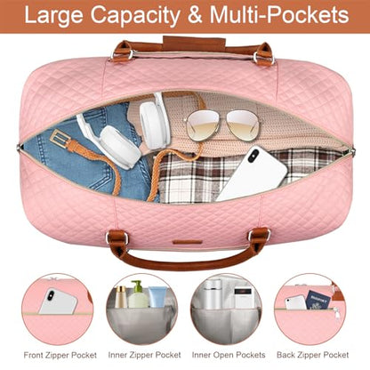 ITIEZY Weekender Overnight Bag for Women - Large Travel Duffel Bag with Shoe Compartment, Gym Duffel Bag Hospital Bag Carry On Tote Bags for Airplanes with Crossbody Bag Toiletry Bag 3Pcs Set - color: 3-Pink