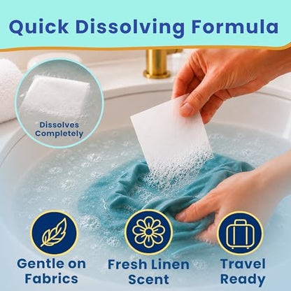 Travel Laundry Detergent Sheets with Travel Laundry Bag and Portable Clothesline – Laundry Detergent Sheets 60 count, Foldable Laundry Bag & Heavy Duty Clothesline for Hotels, Cruises & Trips